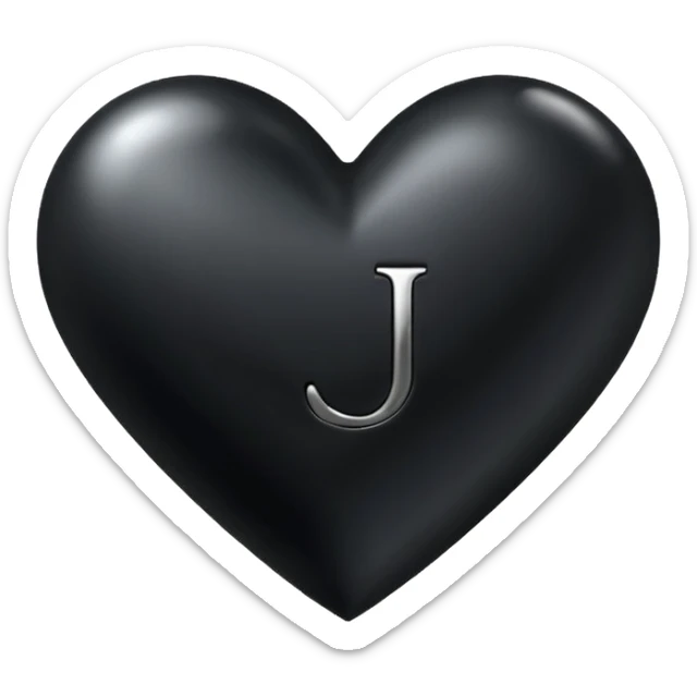 A black heart with the letter "J" in the middle in a pretty font sticker