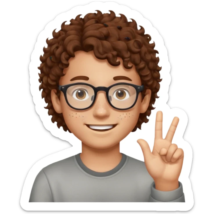 băiat cu ochelari și păr cârlionțat șaten aprobând sticker
