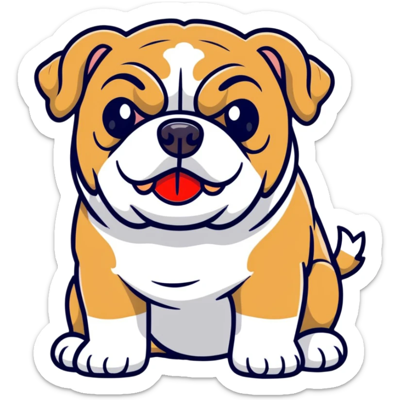 A cute cartoon English bulldog with small English flag sticker