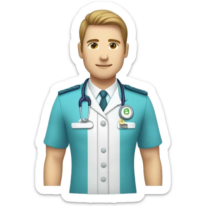 fisioterapeuta con uniforme azul aguamarin y levantado el pulgar sticker