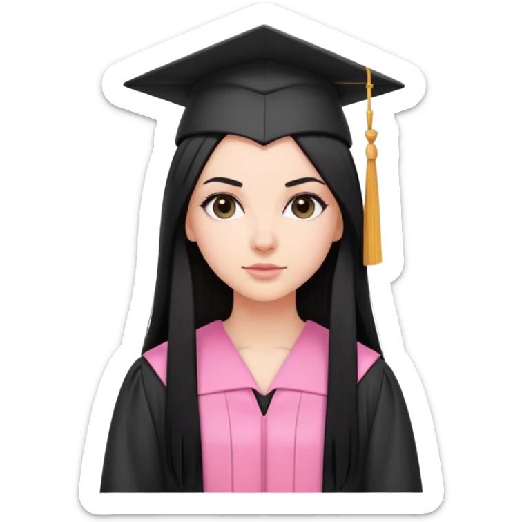 White girl with long straight black tine wearing pink graduation clothes sticker