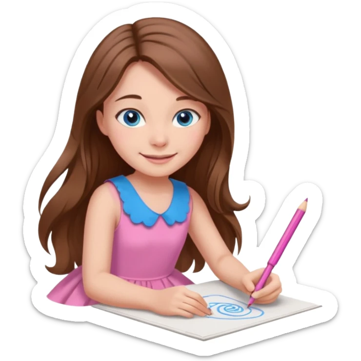 a girl who is getting on the ground and drawing cute herself on a paper  sticker