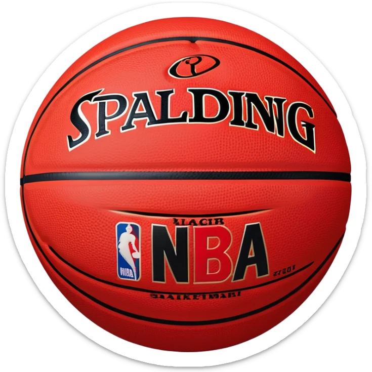 Minimalist red and black Spalding basketball with NBA logo, red with black lines, iOS emoji style sticker