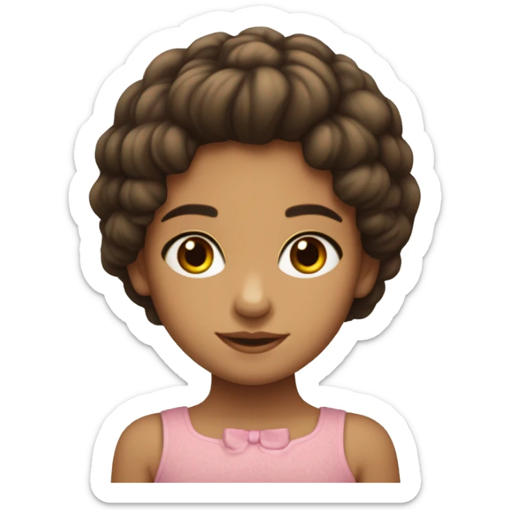niña morena con el pelo castaño corto alegre y ojos pequeños sticker