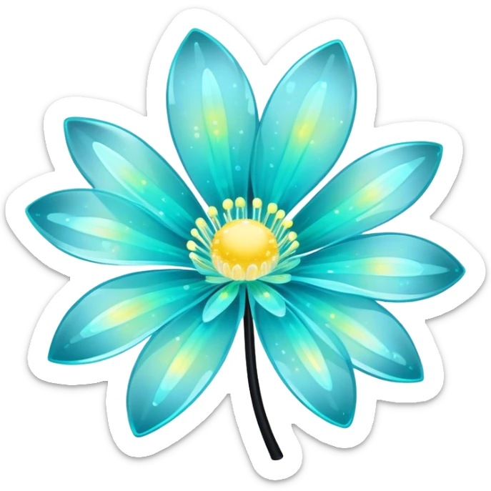 Pastel black and cyan iridescent transparent bio-luminescent flower with yellow sparkles  sticker