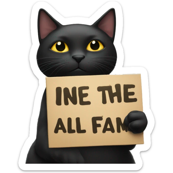 Black cat holding sign that says In the Clerb we all fam sticker