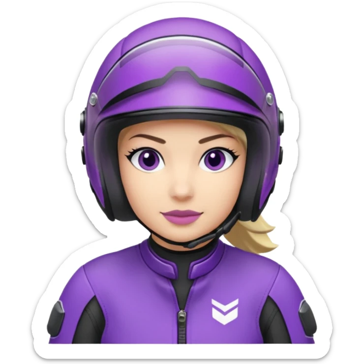Créer un emoji copiable sur mon système iOS avec une moto mt07 noir mate / violet plus foncé que tu as et iridescent. le style de la mt07 doit être en sport. Avec pilote dessus visière violet bulle de la moto violet aussi. Avec fond arrière  violet  sticker