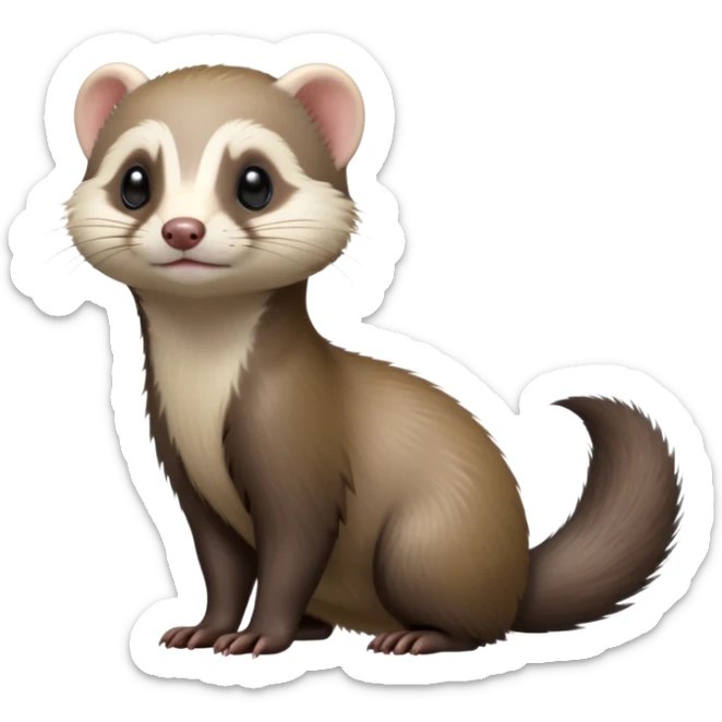 cinematic-[ferret]-realistic-full- long elongated body-standing-emoji,-tiny-paws-tucked-close,-head-tilted-dramatically,-sleek-[sable]-fur,-simplified-yet-realistic-focused-features,-highly-detailed,-glowing-with-an-almost-sarcastic-glow sticker