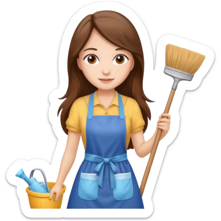 beautiful girl with long brown hair cleaning sticker
