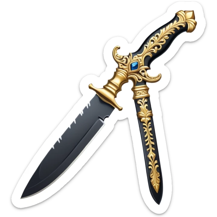 An ornate gilded knife with the blade made of obsidin sticker