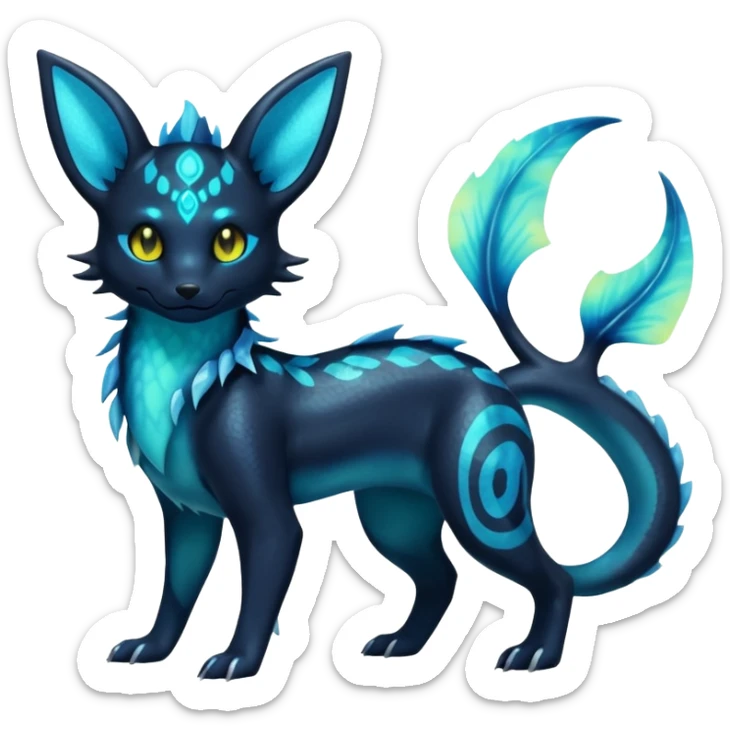 Shiny Aural Iridescent Fluorescent Bioluminescent Umbreon-Amaura-Salandit-Vaporeon-Fakémon-fusion (full body) sticker