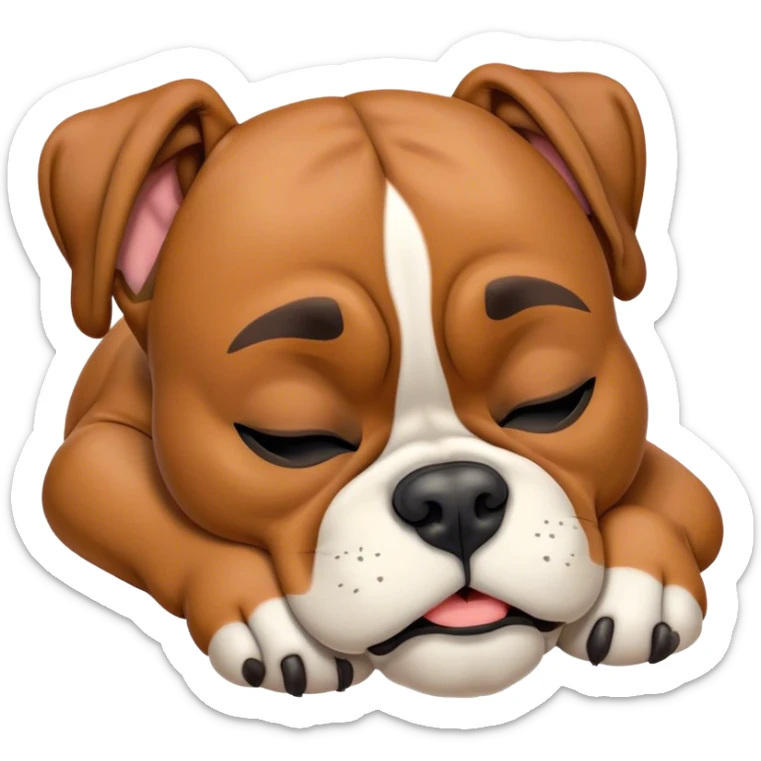 Meme-Worthy cute Sleeping Boxer dog Portrait Emoji, Head resting peacefully with a contented smile, showcasing a delightfully cute build and a luxuriously soft fawn fur, eyes shut in a serene nap, Simplified yet hilariously adorable features, highly detailed, glowing with a soft, drowsy light, high shine, relaxed and utterly lovable, stylized with an air of playful laziness, bright and heartwarming, soft glowing outline, capturing the essence of a comically sleepy Boxer, so meme-worthy it feels like it could instantly become the next viral sensation of adorable slumber! sticker