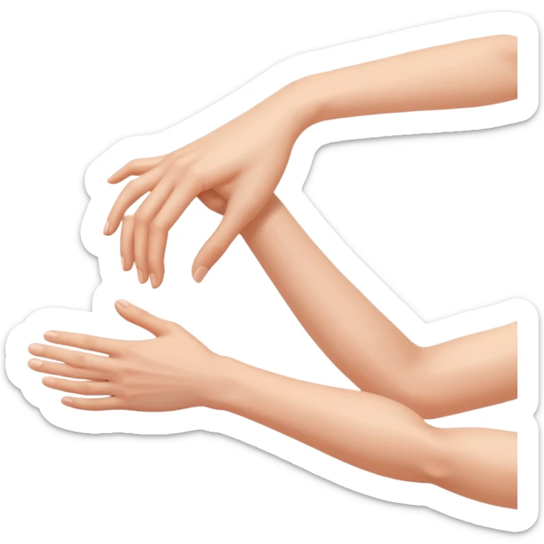 a person's hand is trying to touch another person's leg sticker