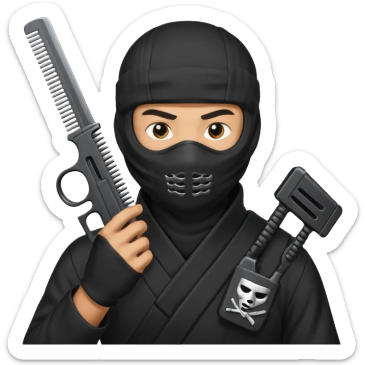 Créame este emoji 🥷🏾 con una glook y peine estendido en la mano  sticker