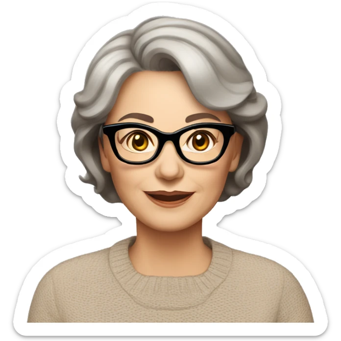 70 years old girl
Short brown hair with bob styling
light skin small
glasses with refined frame
Brown eyes with cat eye liner sticker