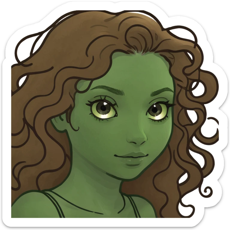 Girl with curly brown long hair and brown eyes  sticker