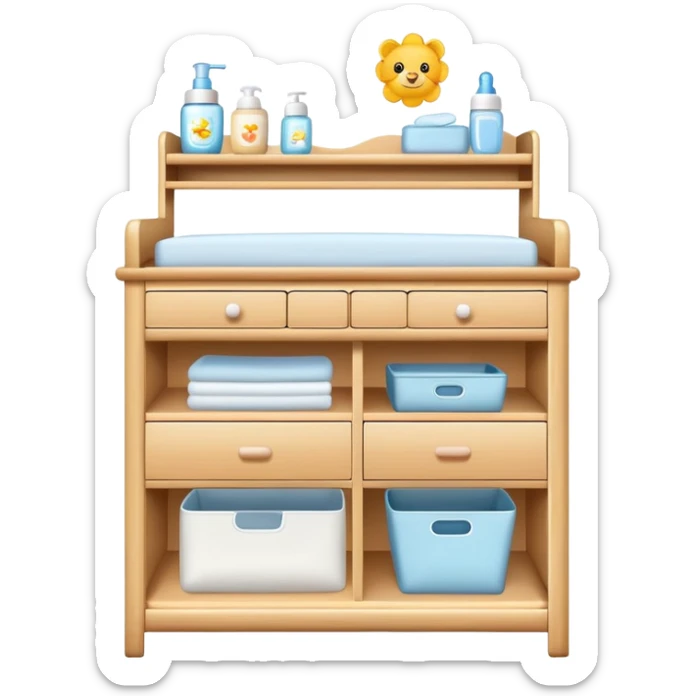 baby changing table set with drawers, shelves, changing pad, and baby care accessories sticker