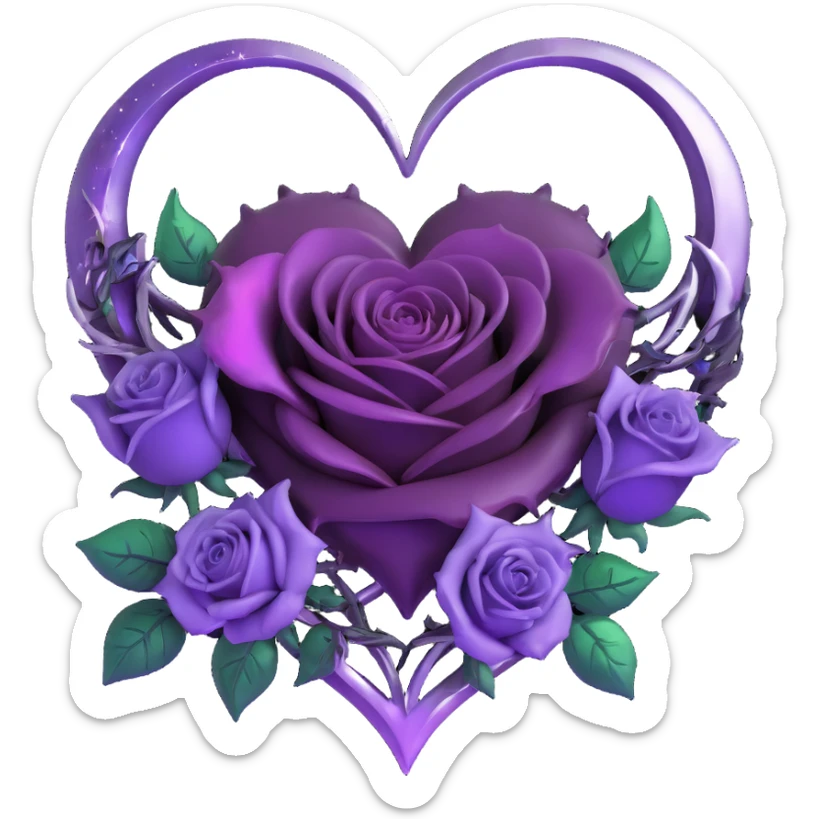 gothic heart, plum purple glass, silver crescent moon, midnight purple roses, holographic stardust, neon lightning, drenched look, splintered glass texture sticker