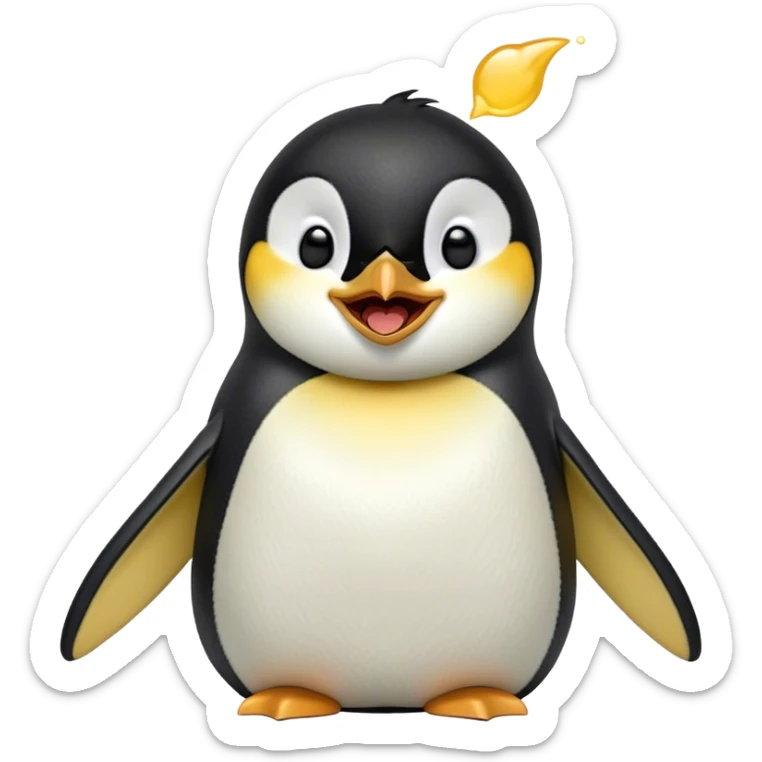 Cinematic Cute Yawning Emperor Penguin Portrait Emoji, Head tilted slightly with a dramatic, wide-open yawn, showcasing smooth, downy feathers with a striking contrast and sleepy, half-closed eyes, Simplified yet irresistibly adorable features, highly detailed, glowing with a soft, cozy polar glow, high shine, relaxed yet expressive, stylized with a touch of whimsical charm, soft glowing outline, capturing the essence of a drowsy yet affectionate arctic guardian that seems ready to stretch out and nap! sticker