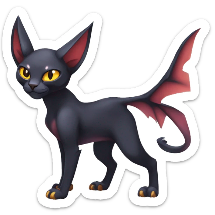 Black edgy Noivern-Litten-Sphynx-Lykoi-Caracal-cat-Fakemon full-body sticker