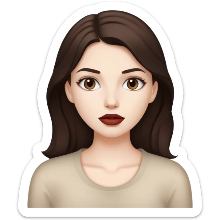 White beautiful girl white natural lipstick and dark brown hair  sticker