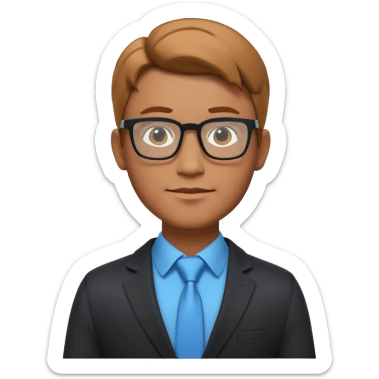 A stylized 3D avatar of a visionary tech CEO, male, wearing glasses and a sleek dark blazer. He has a confident, friendly expression. The lighting is a dramatic gradient of purple and electric blue neon. Rim lighting on the edges of the character. Dark background, cyberpunk minimalist aesthetic. sticker