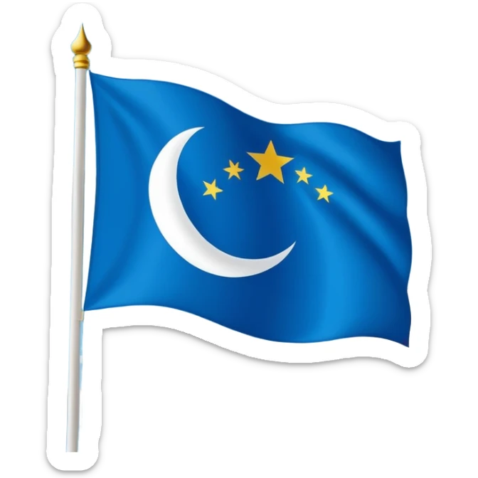 East Turkestan flag with sky blue background, white crescent and star, clean style sticker