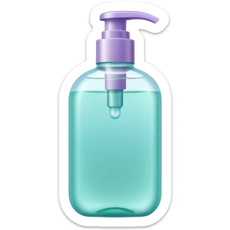 shower gel bottle sleek curved pump or flip-top semi-transparent or opaque aqua mint lavender shiny smooth hint of gel inside no branding bubbles or faces clean 3D soft shadows transparent background emoji scale sticker