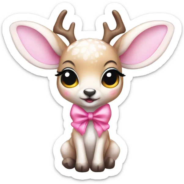baby deer with fairy wings and a pink bow around its neck  sticker