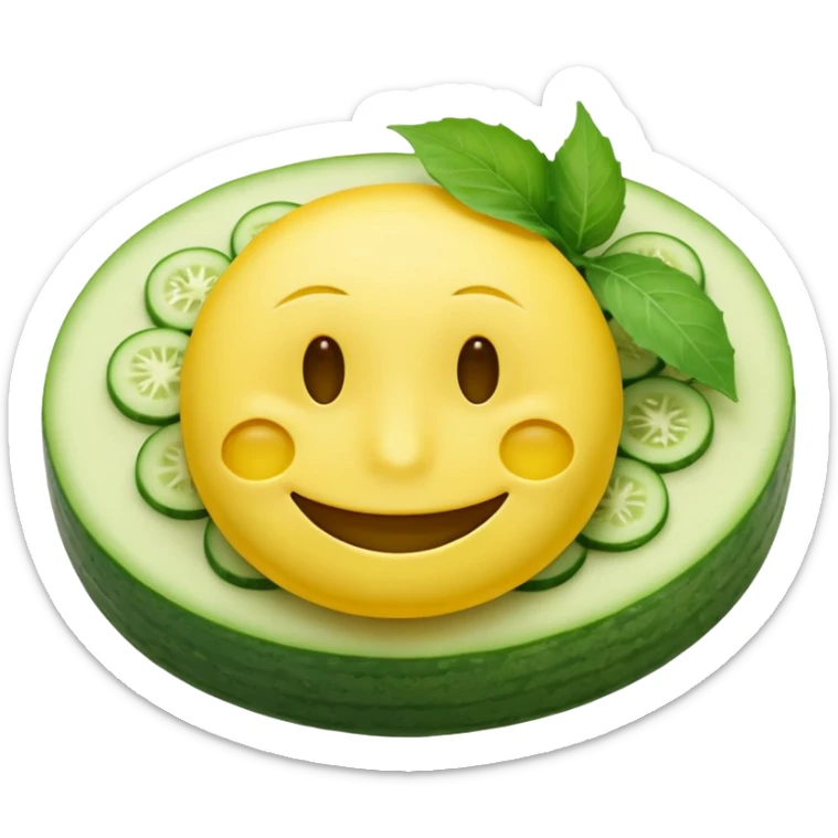 resting yellow smiley face with cucumbers slices over each of its eyes as if it was in a spa sticker