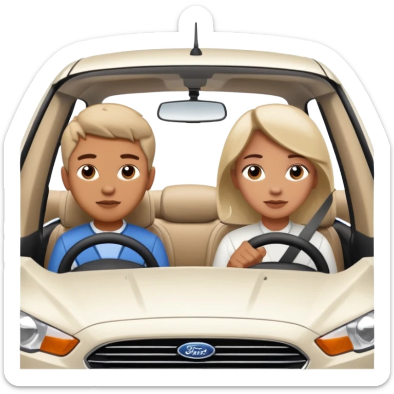 Two mouses, one girl and one boy, boy drive a white ford focus card sticker