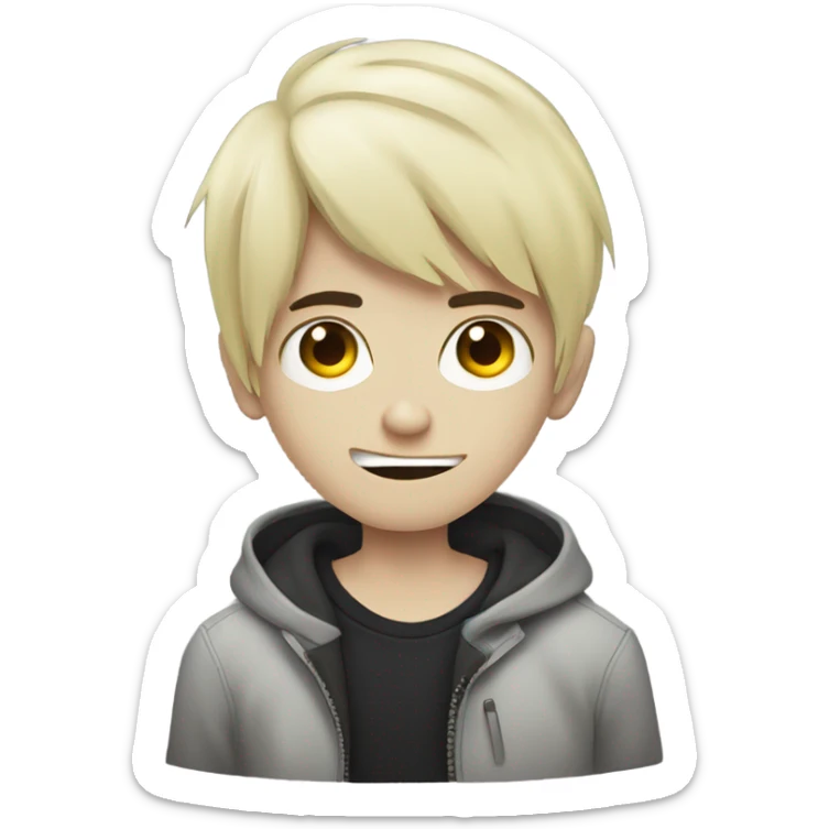 Boy, black hair, medium long, emo, shaggy, blonde highlights, zombie emoji, pale skin, creepy sticker