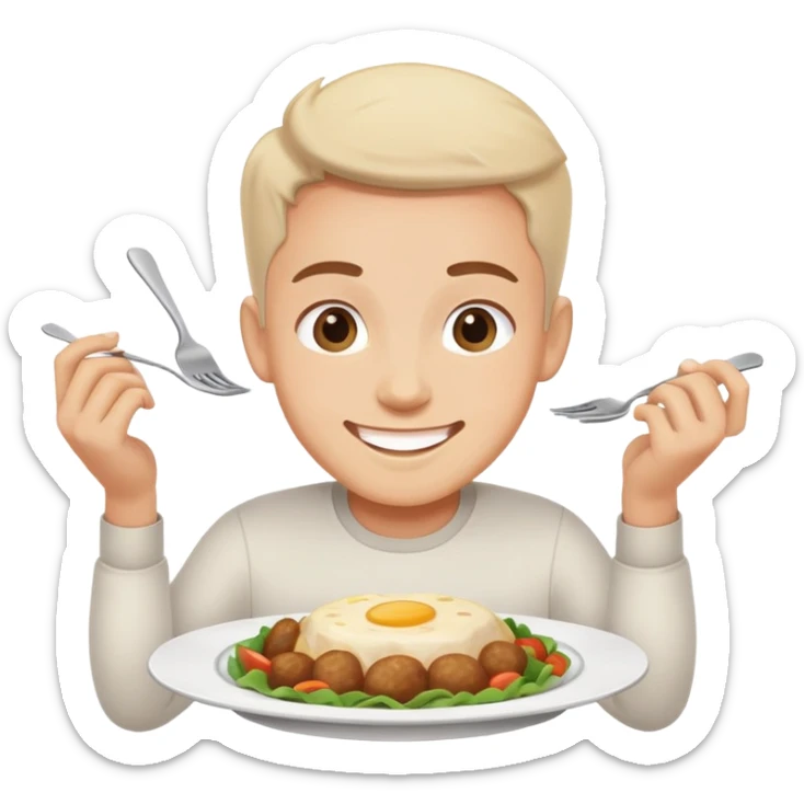 person finishing all the food on their plate, smiling, simple and expressive sticker