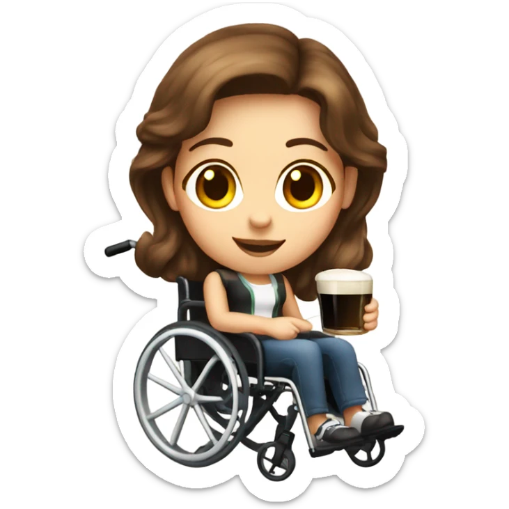 Hot Girl in wheelchair with brown hair drinking Guinness  sticker