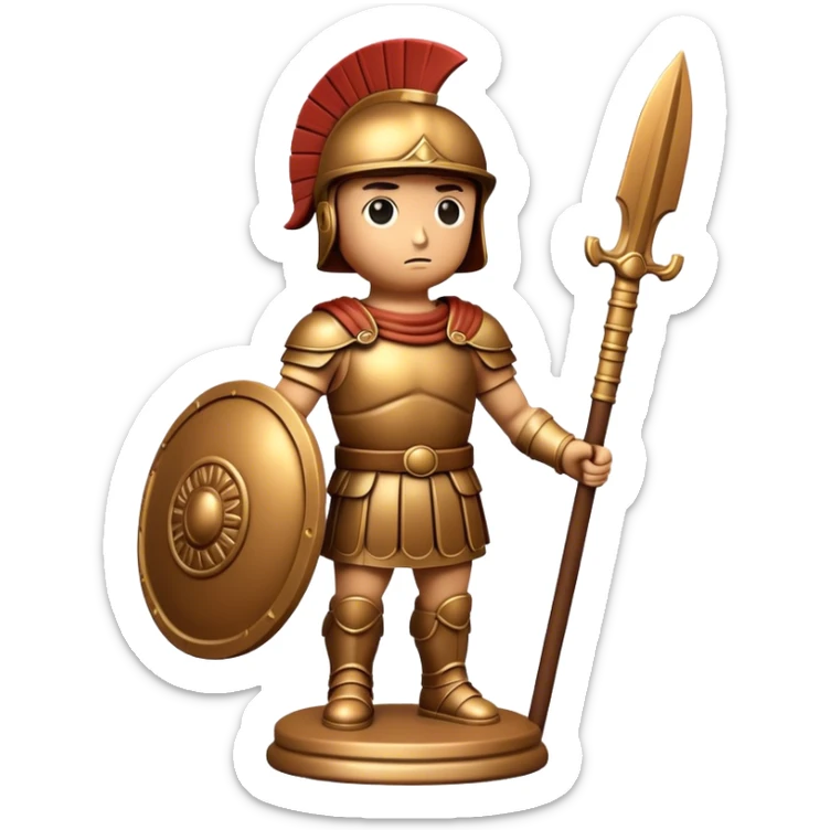 Botero Bronze Roman Soldier Landmark Emoji – Showcasing a stylized, rounded bronze Roman soldier sculpture. sticker