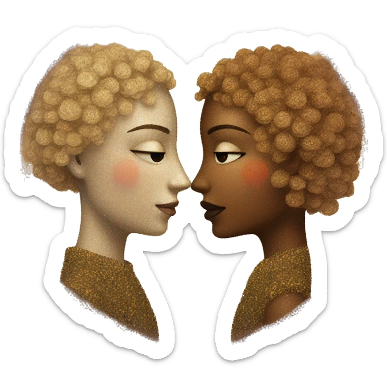two lovers faces next to each other in a circle with colors like klimt paintings sticker