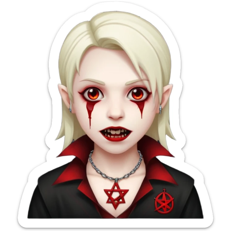 make a vampire with blood in mouth and a pentagram in necklace in a black wall sticker