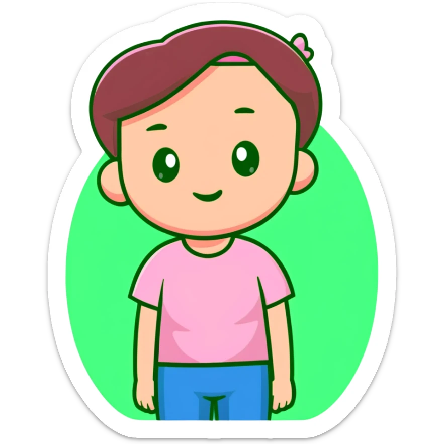 female character with oval-shaped flat-top head wearing pink t-shirt sticker
