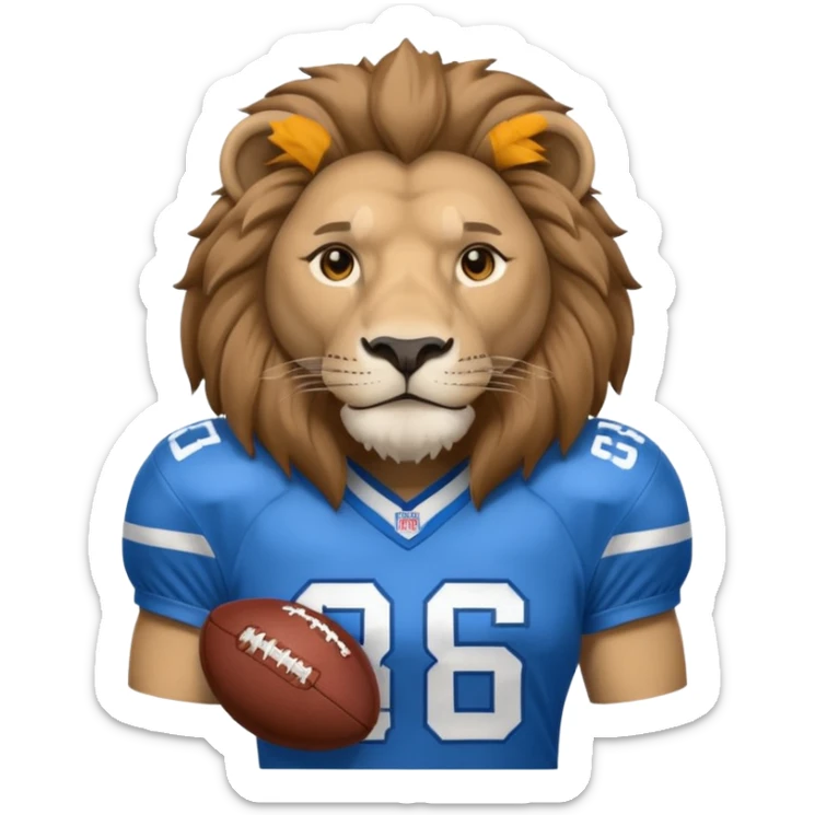 full blue color lion, wearing blue american football jersey sticker