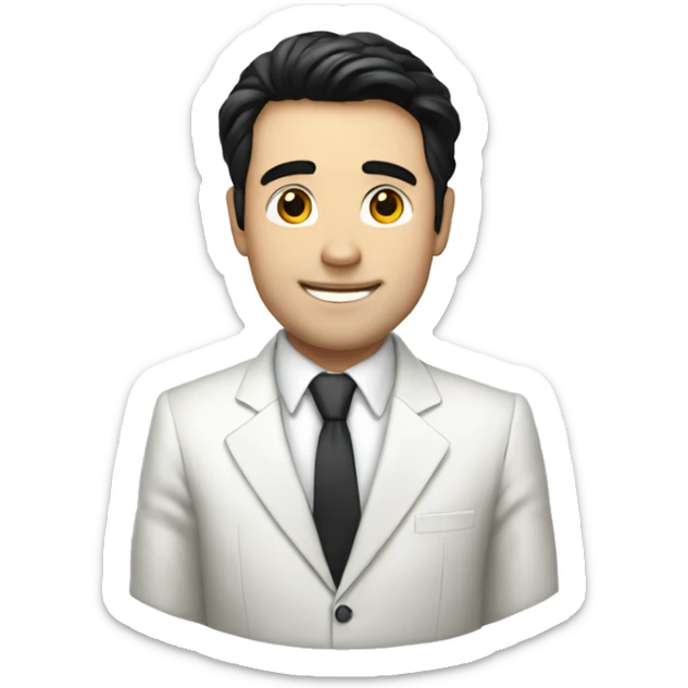 a white guy with black hair with a white suit with a red tie named joe hawley sticker