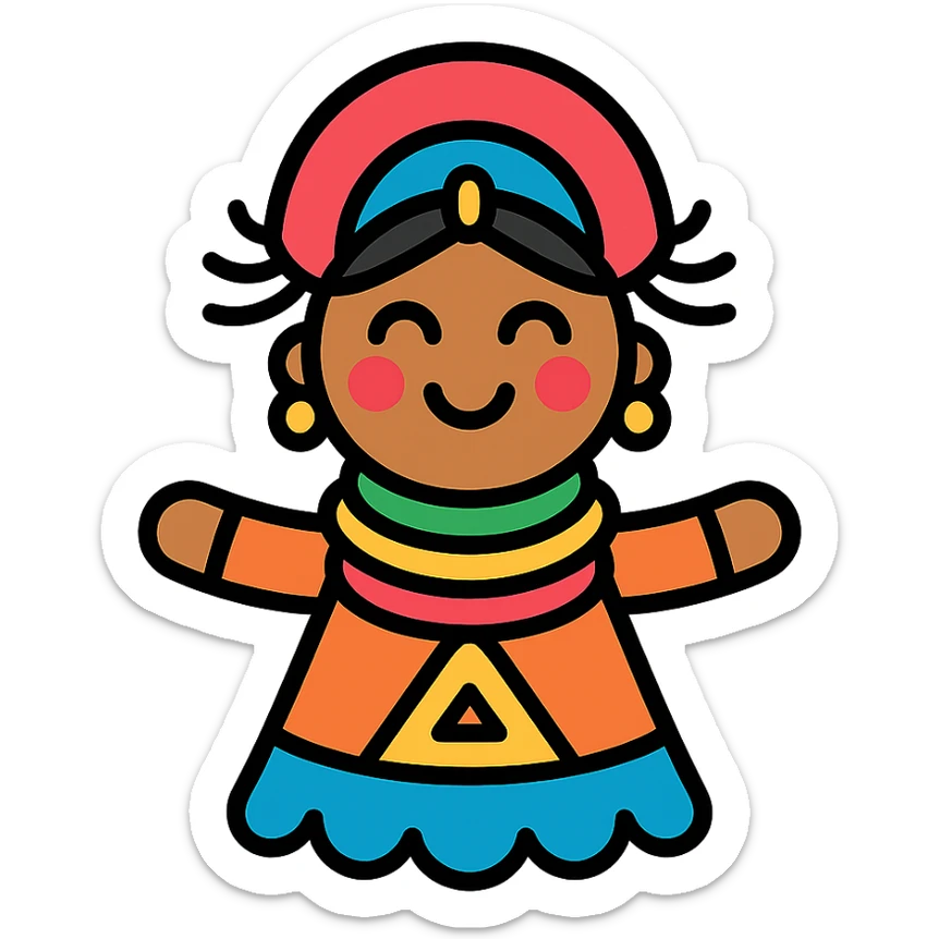 colorful, joyful ambalabu doll inspired by traditional African dolls, vibrant details sticker