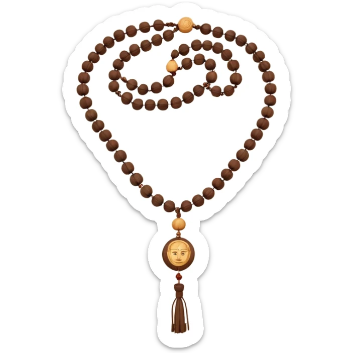 monk necklace object icon, wooden prayer beads with simple pendant, spiritual minimal design, natural wood texture, subtle sacred aura, 3D cartoon style, mobile game icon style, centered, clean background, no text, no watermark
 sticker