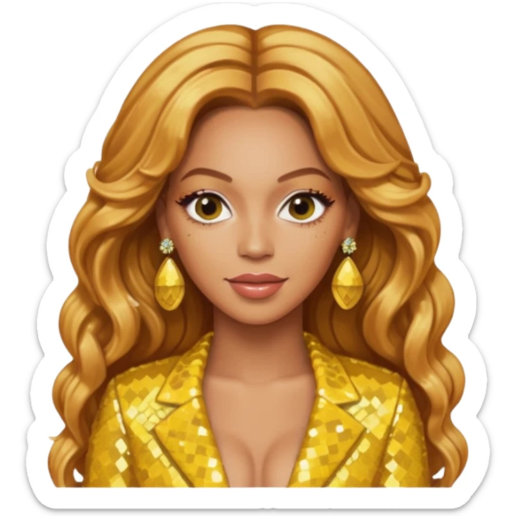 Beyonce with long strawberry blonde hair, yellow sequin outfit and earrings  sticker