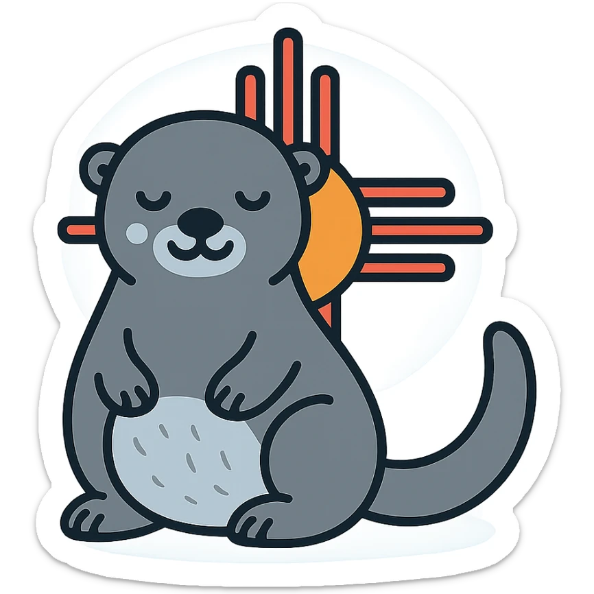 Change the background to blue, keep the cute grey sea otter and Zia symbol minimal. sticker