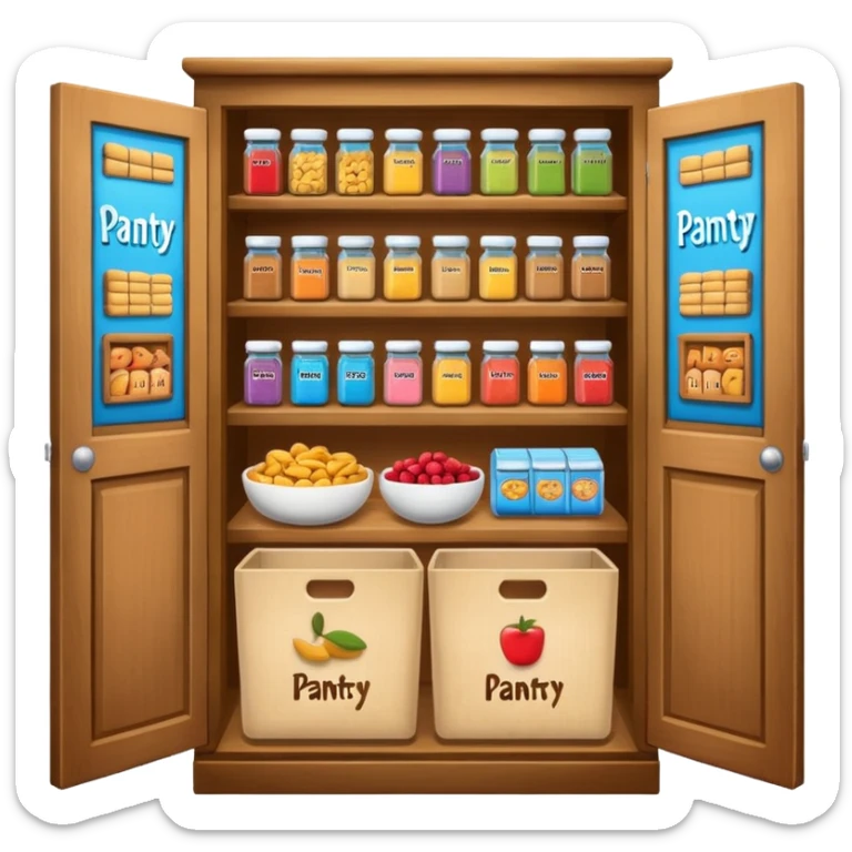 A snack pantry with the words The Pantry written on the front of it  sticker