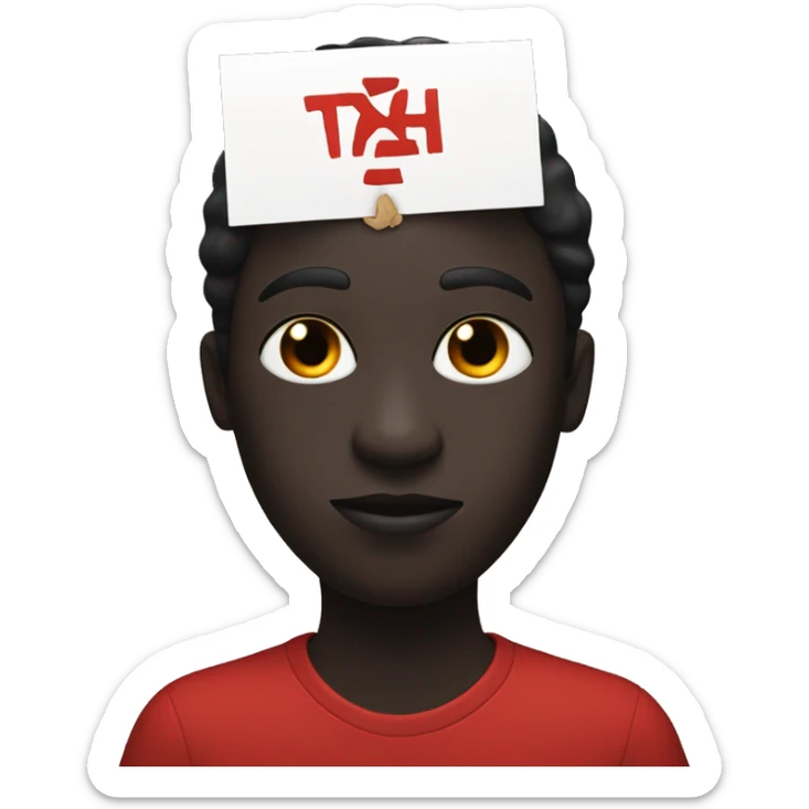 a black figure with white eyes holding a sign above his head that says "TXH" in a red color sticker