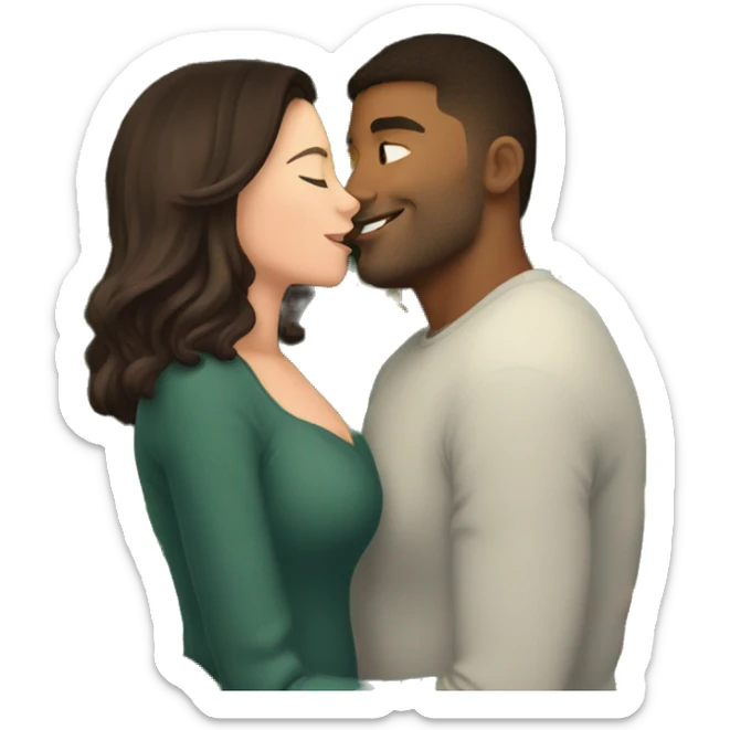 My brunette girlfriend kissing me underneath the largest brightened up Christmas tree sticker