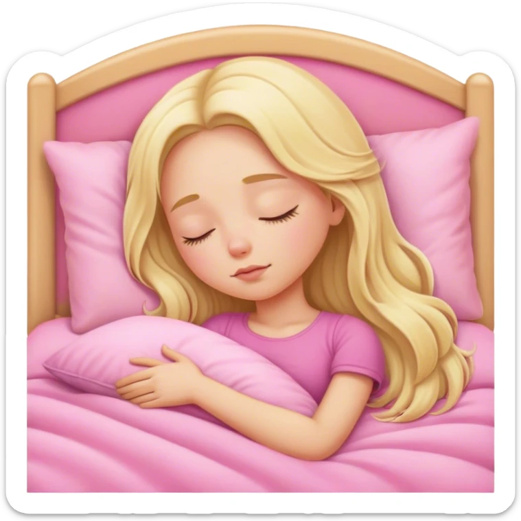 blonde girl with long hair asleep in pink bed sticker