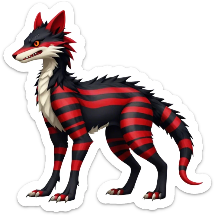 Cool Edgy Vernid-Sergal, Feral, Four Legs, Tail, Black fur, Red stripes, Full body, LiLaiRa sticker