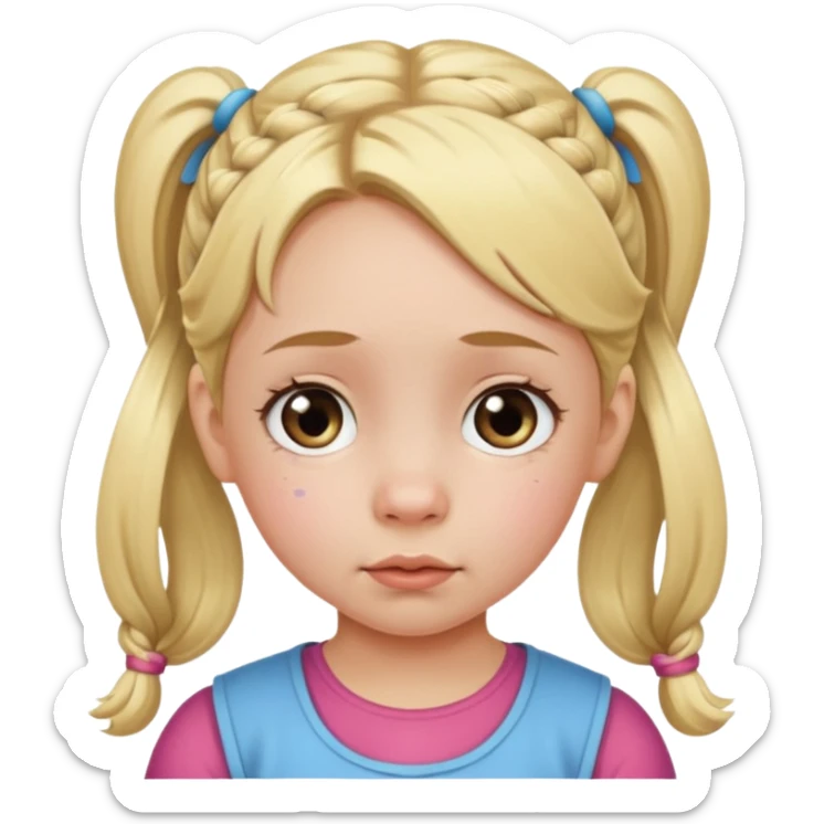 ["Little girl with blonde pigtails, two large teardrops on her cheeks."] sticker